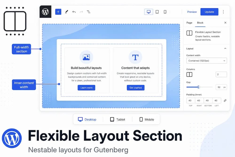 Flexible Layout Section for Gutenberg WordPress